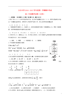 河北张家口市万全县万全中学2016-2017学年高二数学上学期期中试题 文.doc